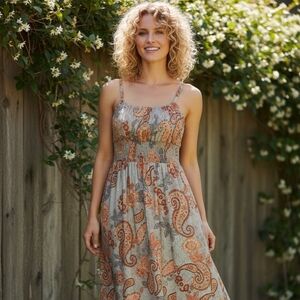 NWT Grace Karen GK Paisley Maxi Sun Summer Dress Sz L Beach Backyard BBQ  Boho